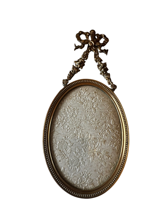 Late 19th / Early 20th C French Brass Oval Frame with Floral Hanging Garland Motif