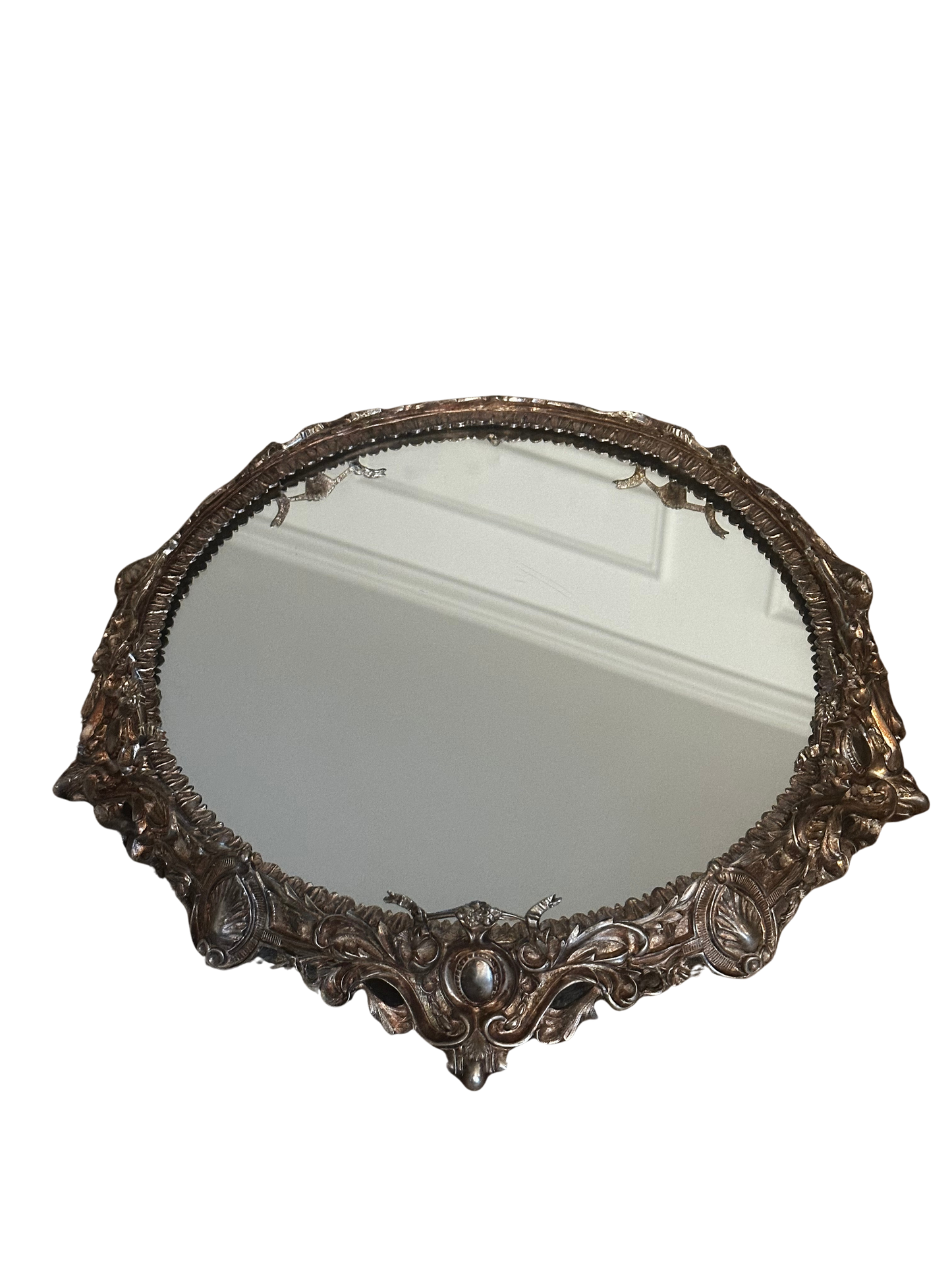 Antique Rococo Revival Gilt Metal Framed Table Mirror Plateau / Surtout de Table