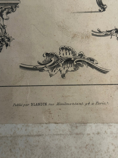 19th-Century French Rococo Revival Furniture Ornament Engraving — Plate I
