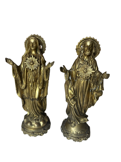 Late 19th / Early 20th C Gilt Bronze Devotional Statues of Christ and the Virgin Mary