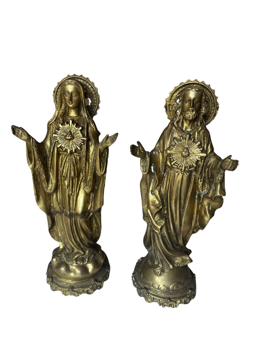 Late 19th / Early 20th C Gilt Bronze Devotional Statues of Christ and the Virgin Mary