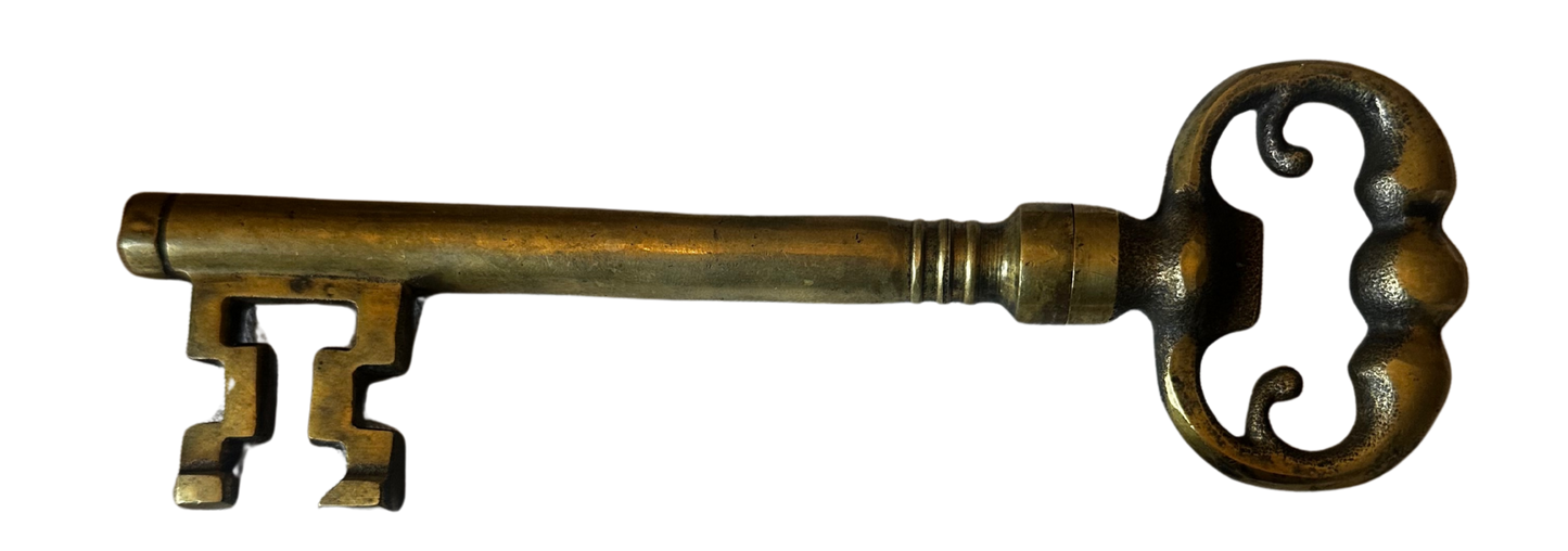 Antique Large Gilded Bronze French Key - Hidden Wine Corkscrew