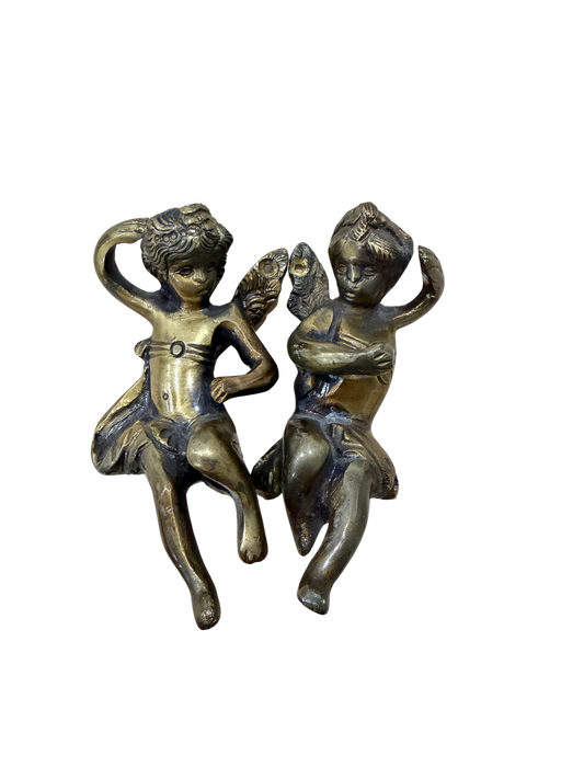 Pair of Gilt Metal Cherub Architectural Mounts or Furniture Ornaments