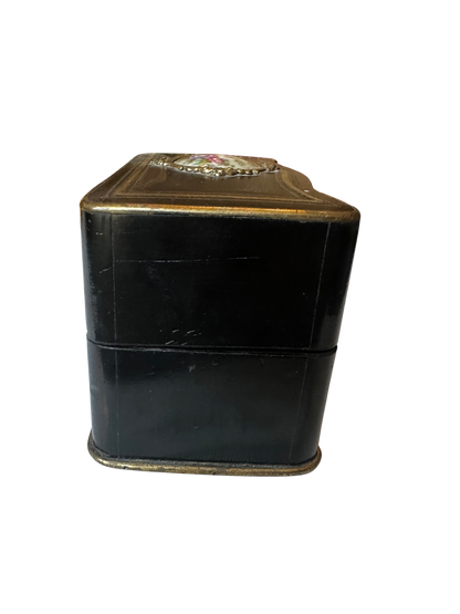 Napoléon III Ebonized Wood Perfume Casket with Painted Floral Plaque and Two Crystal Bottles