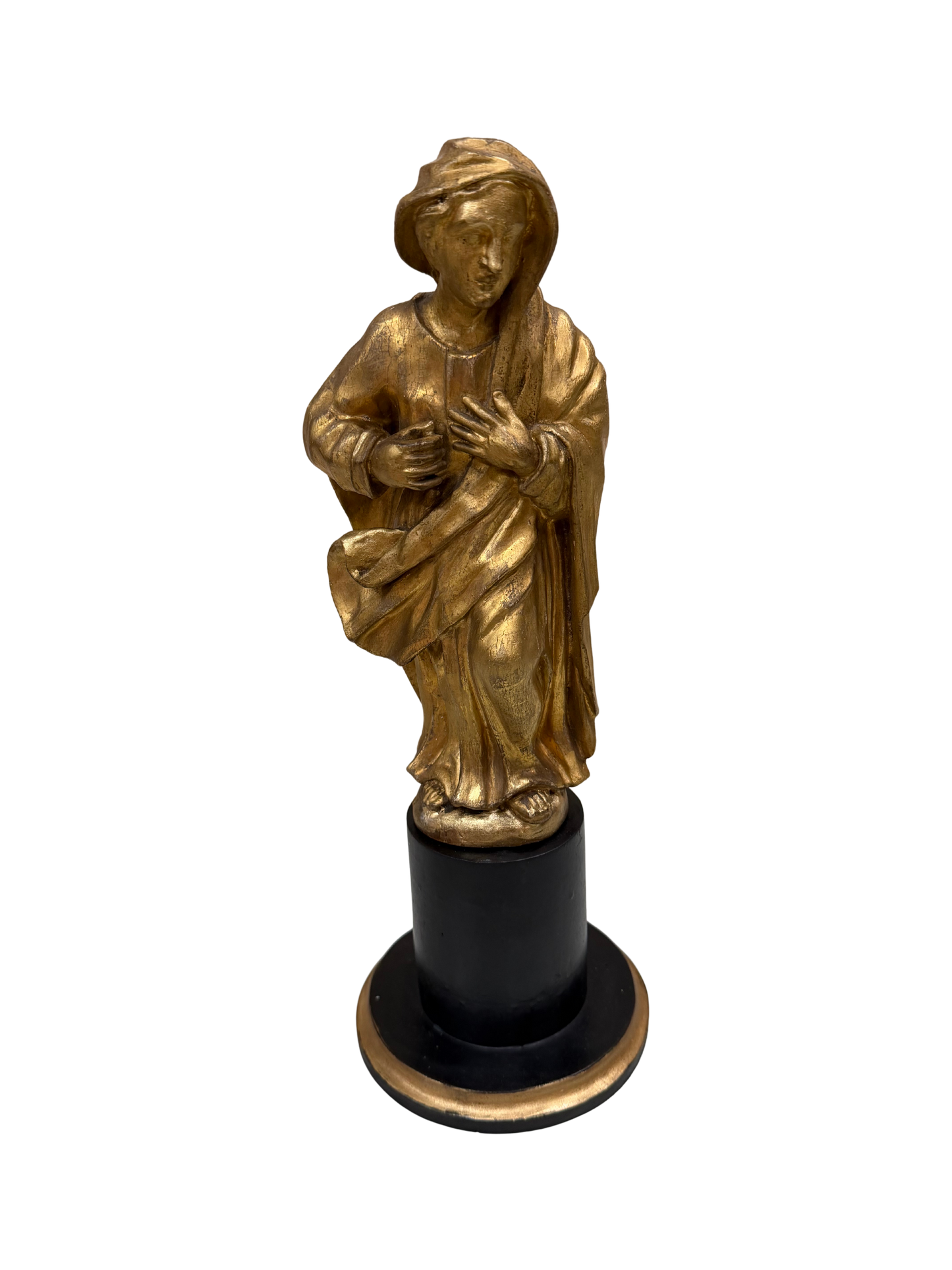 Continental Giltwood Figure of the Madonna Annunciata on Ebonized Pedestal