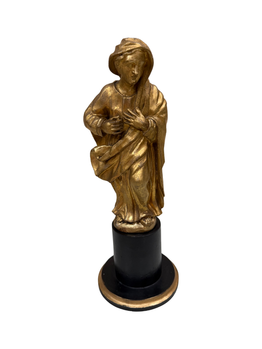 Continental Giltwood Figure of the Madonna Annunciata on Ebonized Pedestal