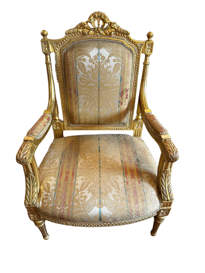Two Fine French Louis XVI Style Silk-Upholstered Armchairs