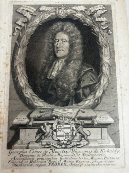 Antique Baroque Engraved Portrait of George Melville, Earl of Melville
