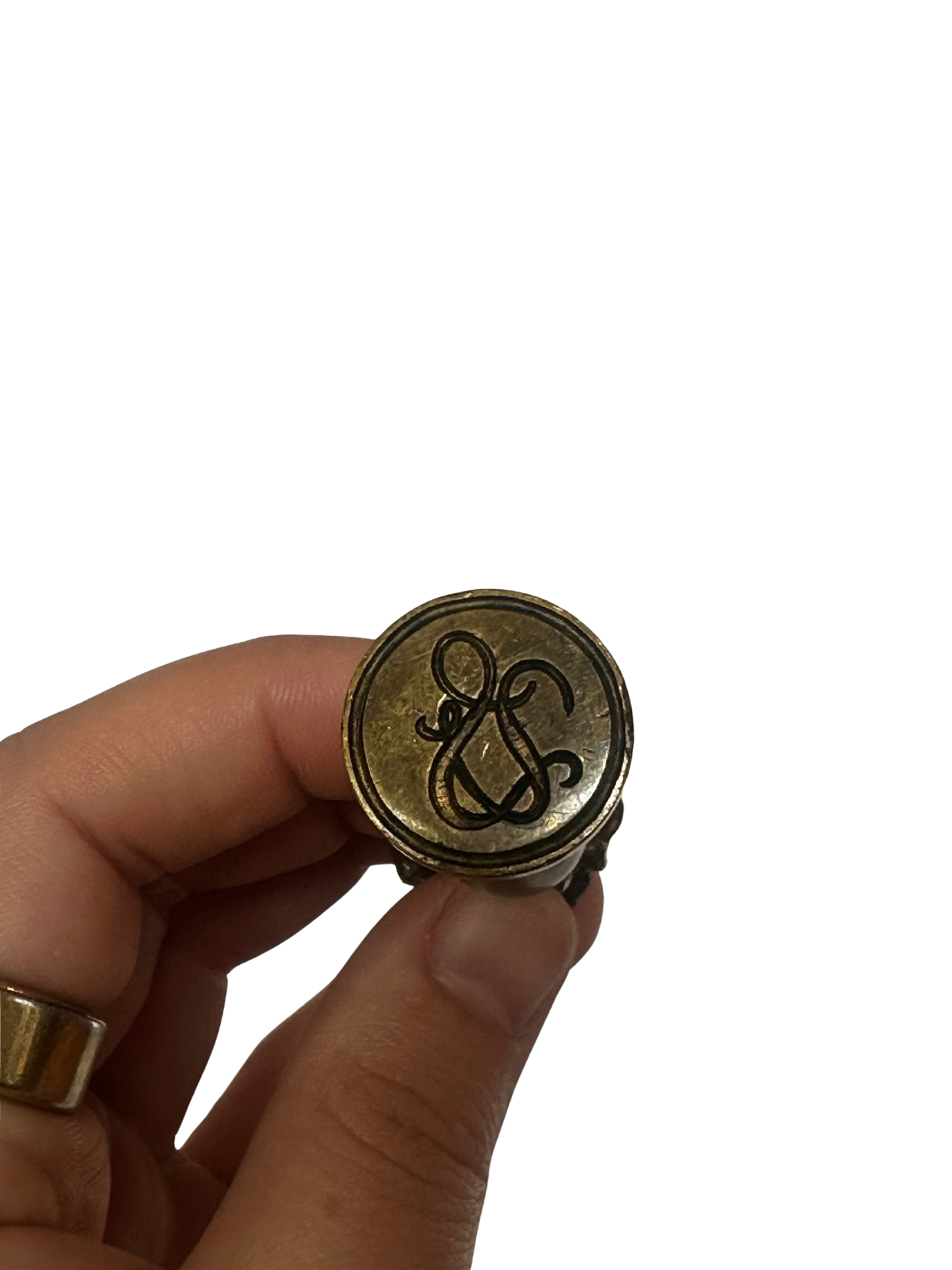 19th-Century Gilt Bronze Wax Seal with Classical Female Bust and Script Monogram