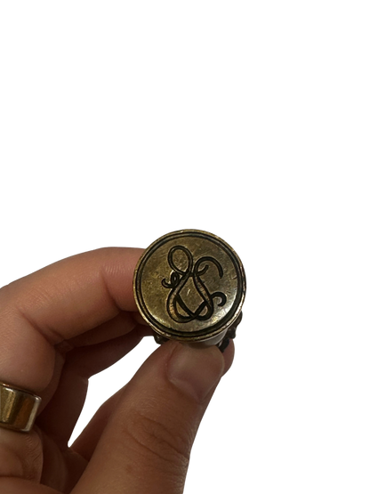 19th-Century Gilt Bronze Wax Seal with Classical Female Bust and Script Monogram