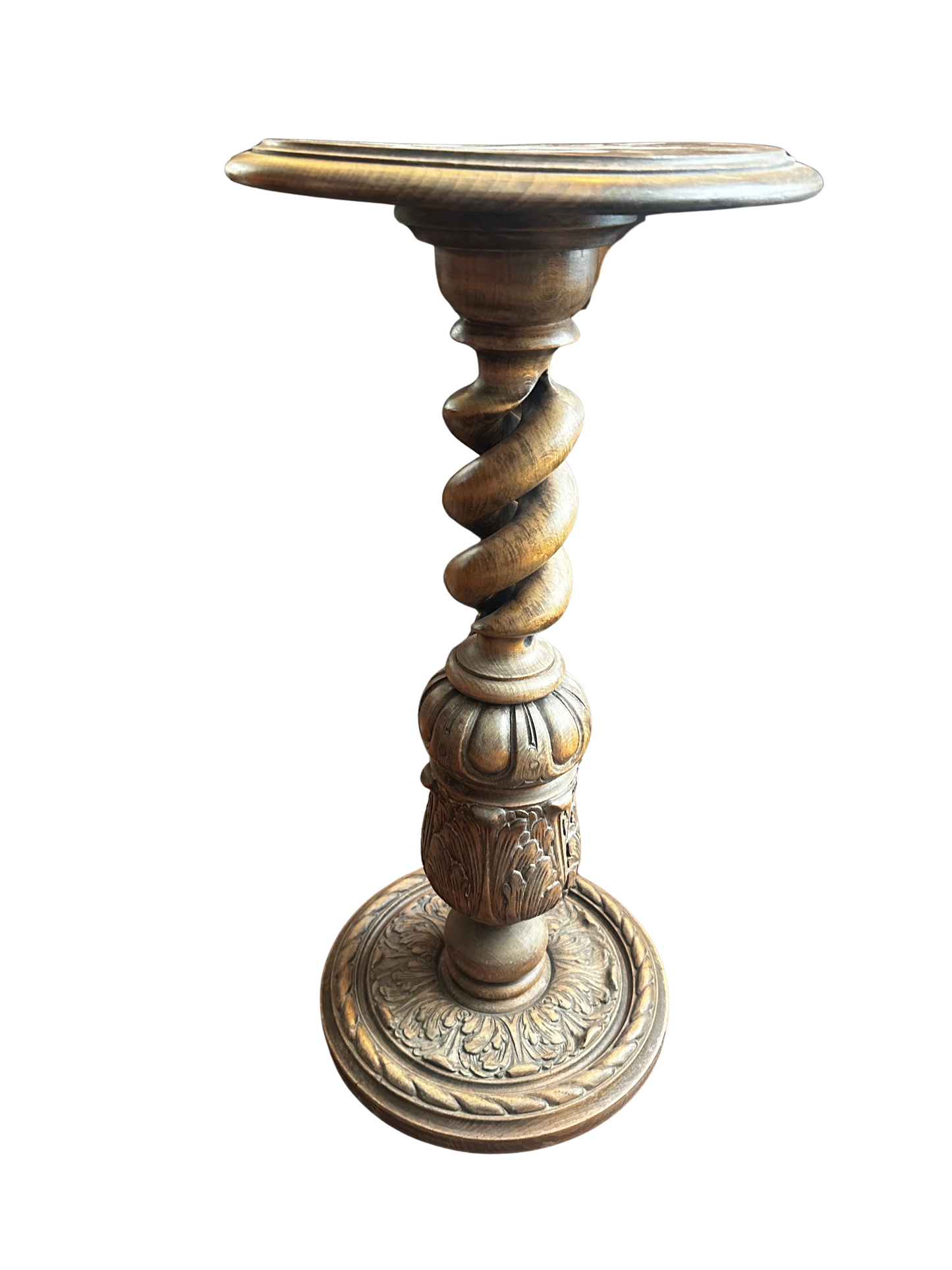 19th Century Carved Oak Barley Twist Pedestal