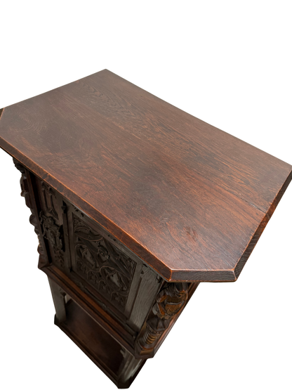 Late 19th Century Gothic Revival Carved Oak Cabinet with Figural Supports