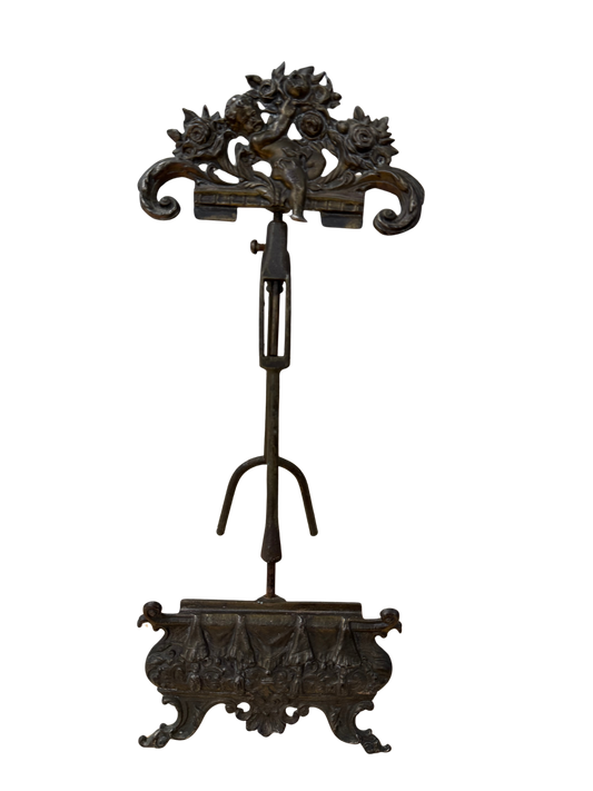 Large Antique French Rococo Revival Figural Gilt-Metal Adjustable Picture Easel
