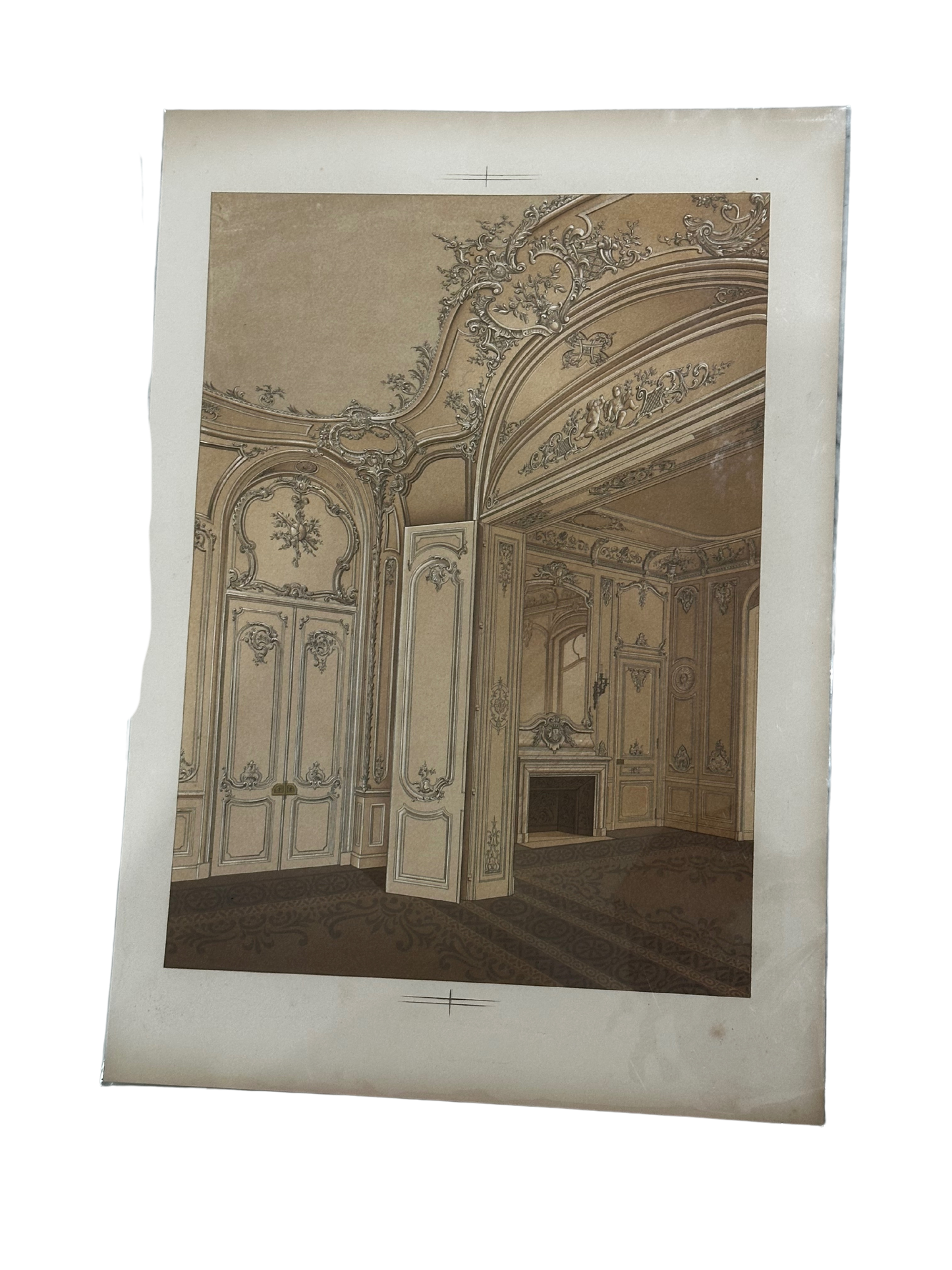 19th C Chromolithograph of a Rococo-Revival Interior (Salon Parlor)