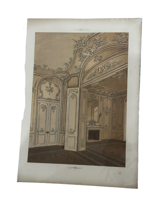 19th C Chromolithograph of a Rococo-Revival Interior (Salon Parlor)