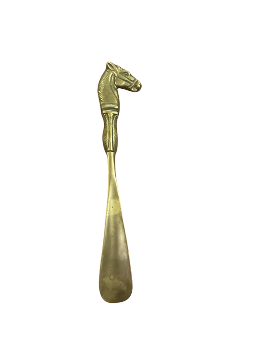 Vintage Brass Shoe Horn with Horse Handle