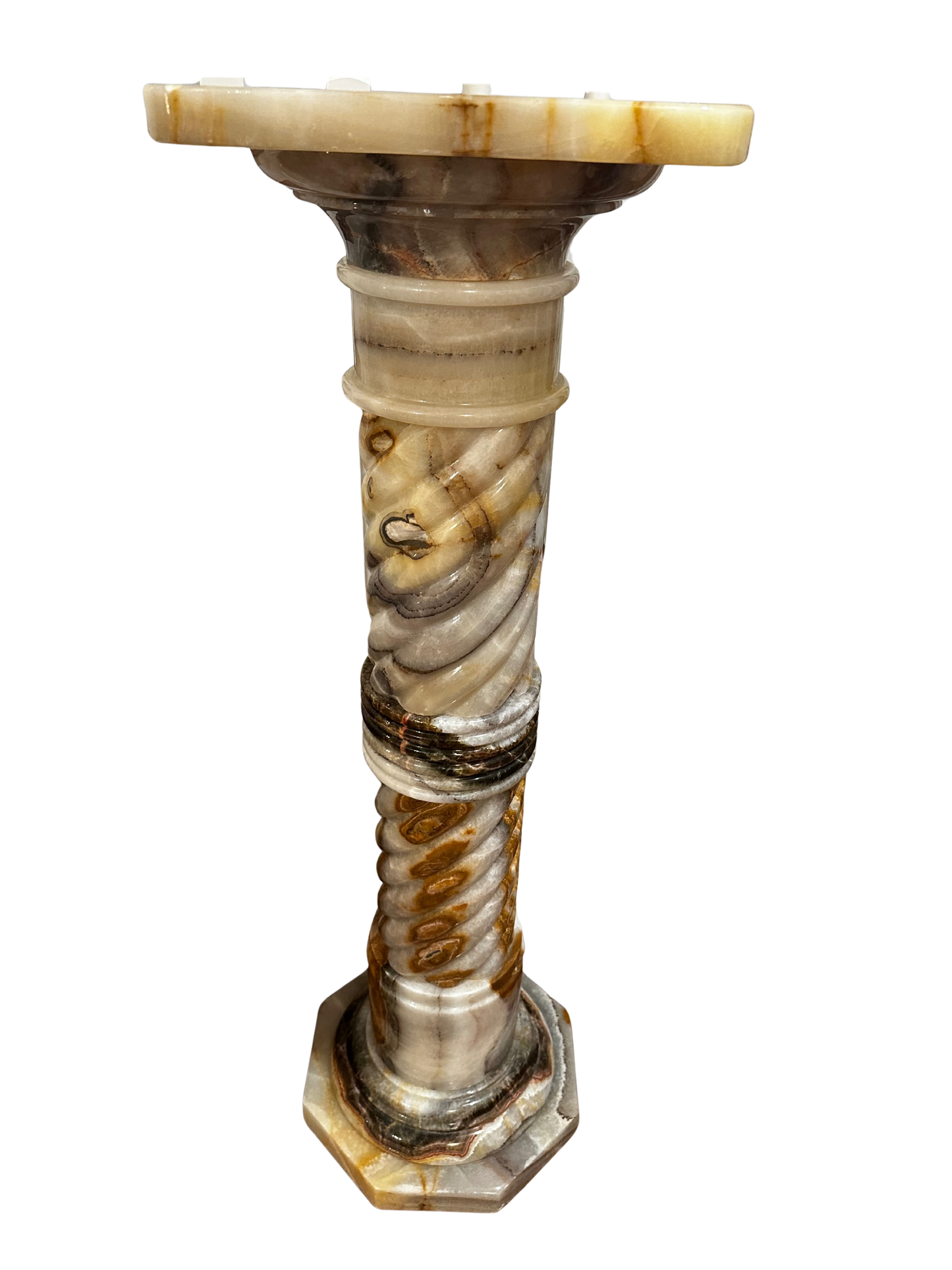 41"h Mid-Century Polished Onyx Twisted Column Pedestal