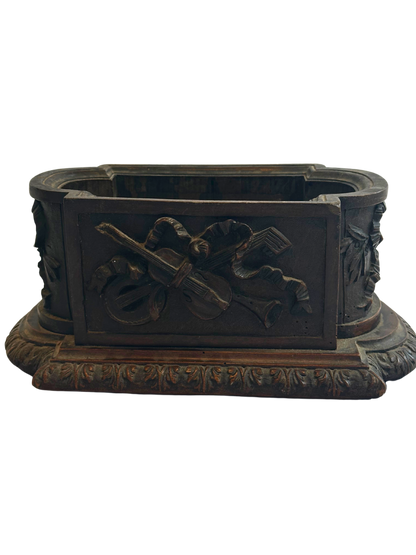 19th Century French Black Forest Style Carved Jardiniere with Musical Motif