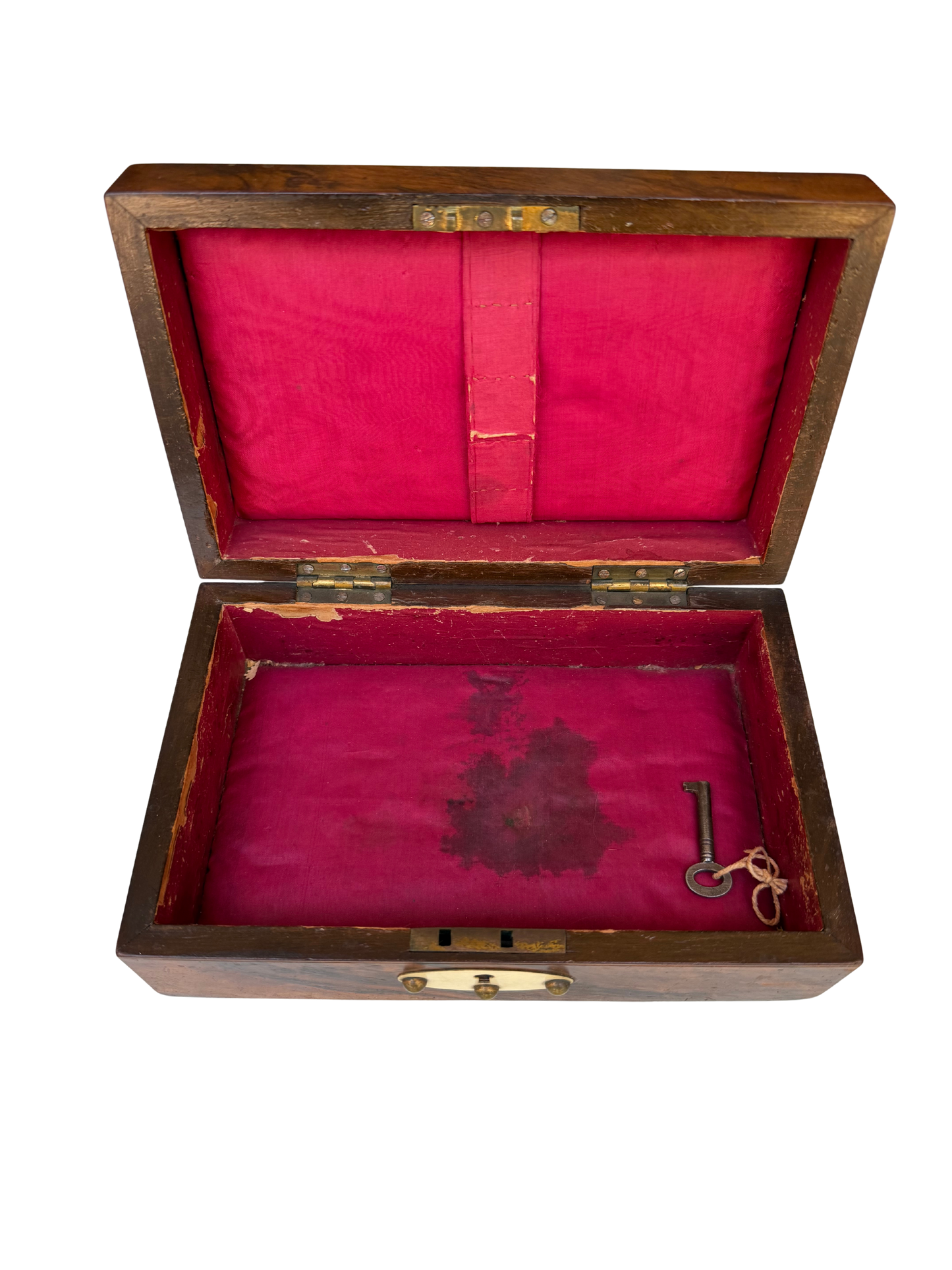 English Walnut Domed Jewelry Box with Bone Escutcheons and SIlk-Lined Interior