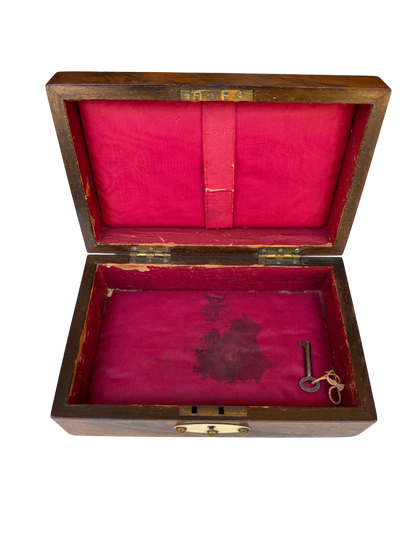 English Walnut Domed Jewelry Box with Bone Escutcheons and SIlk-Lined Interior