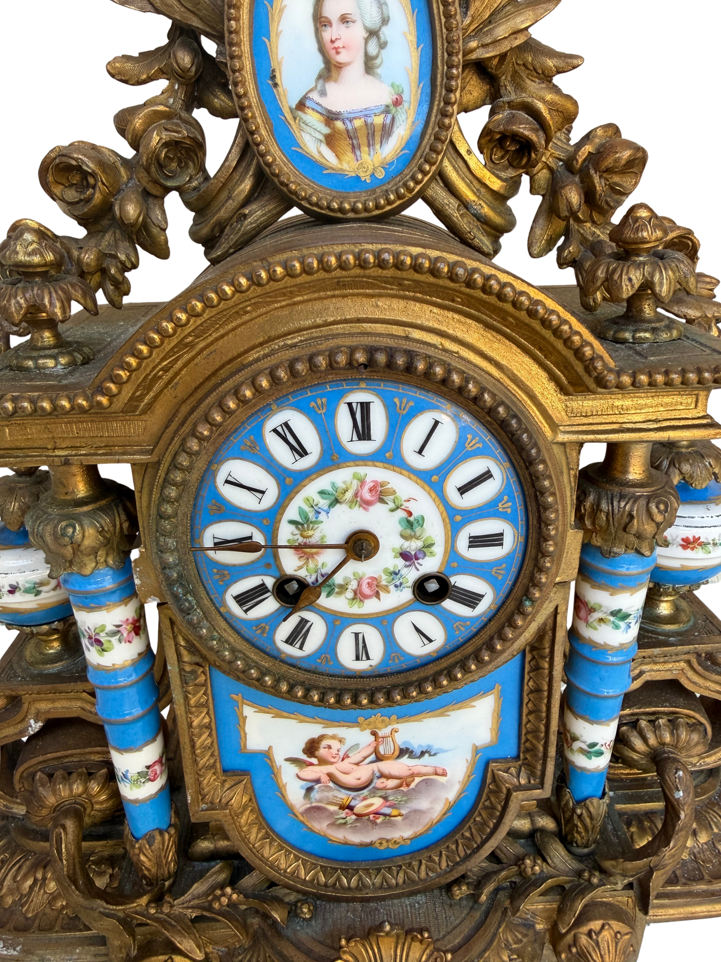 French Louis XVI Style Japy Frères Porcelain and Gilt Bronze Mantel Clock