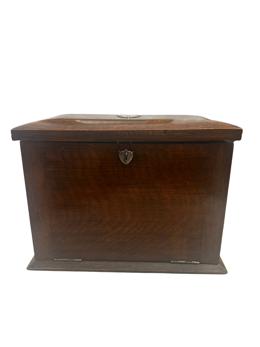 Antique English Edwardian Oak Writing Compendium Box