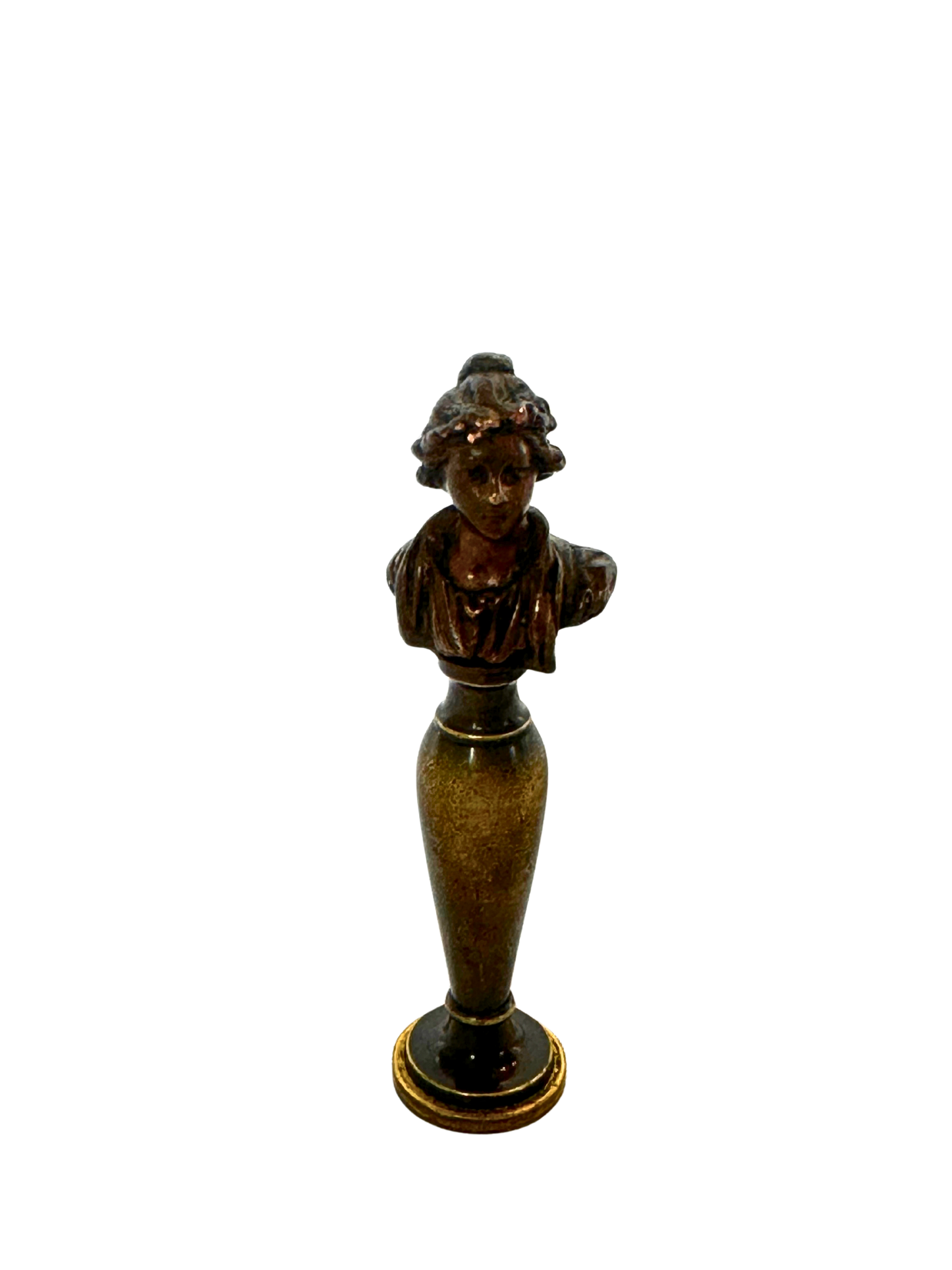 19th-Century Gilt Bronze Wax Seal with Classical Female Bust and Script Monogram