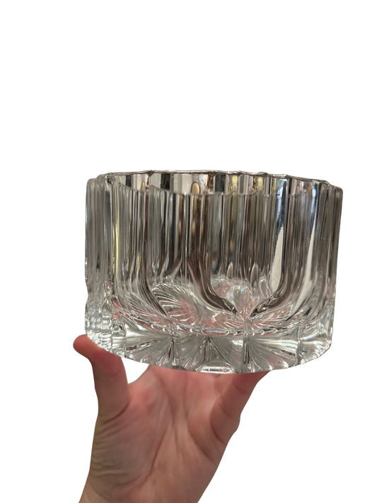 Small Crystal Bowl with Wave Motif and Starburst Base
