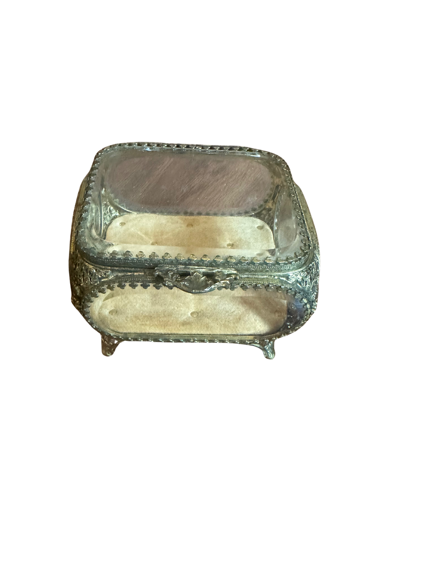 Early 20th C Beveled Glass Jewelry Casket