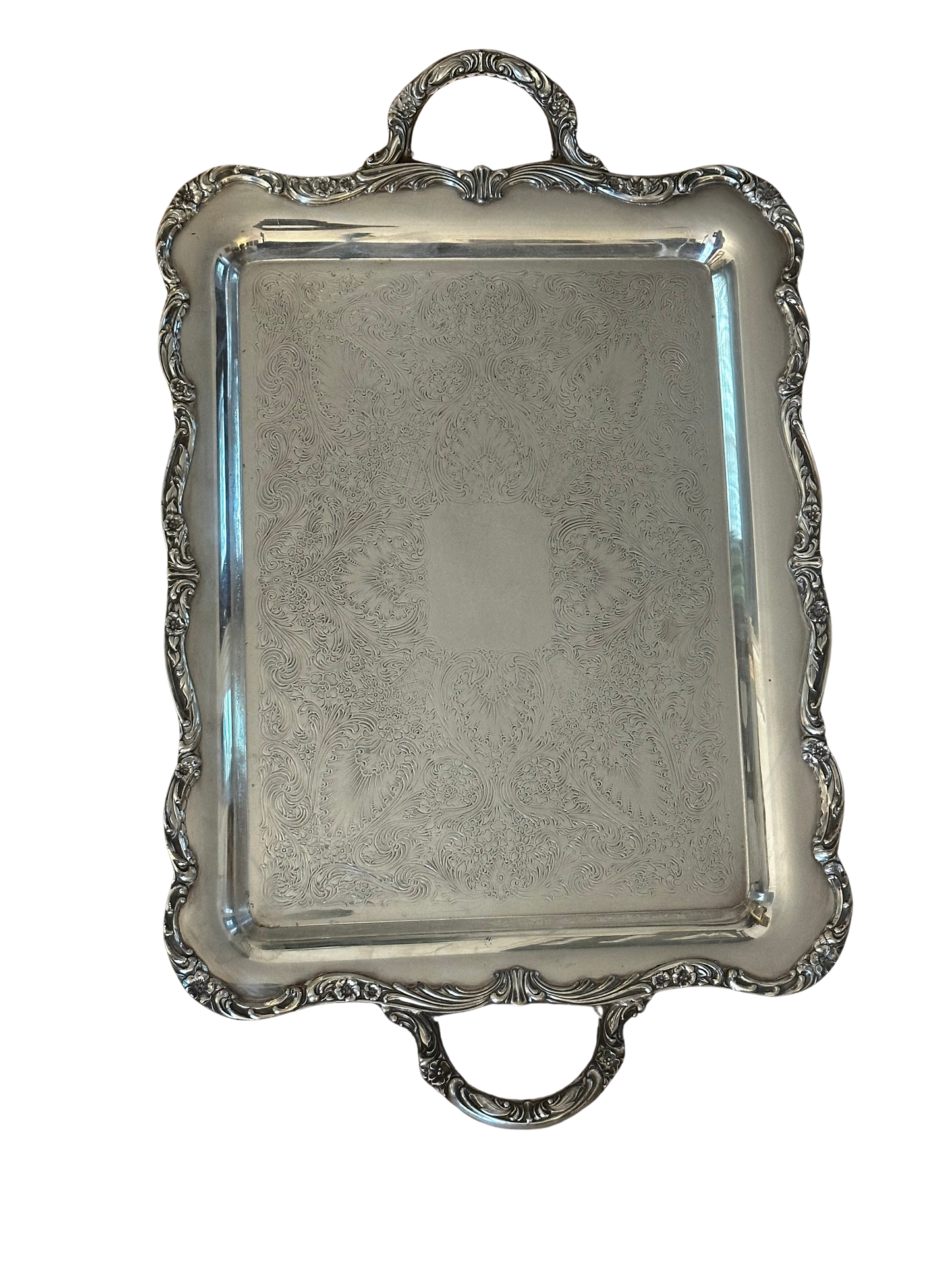 Ornate Wm. Rogers Silverplate Serving Tray with Handles