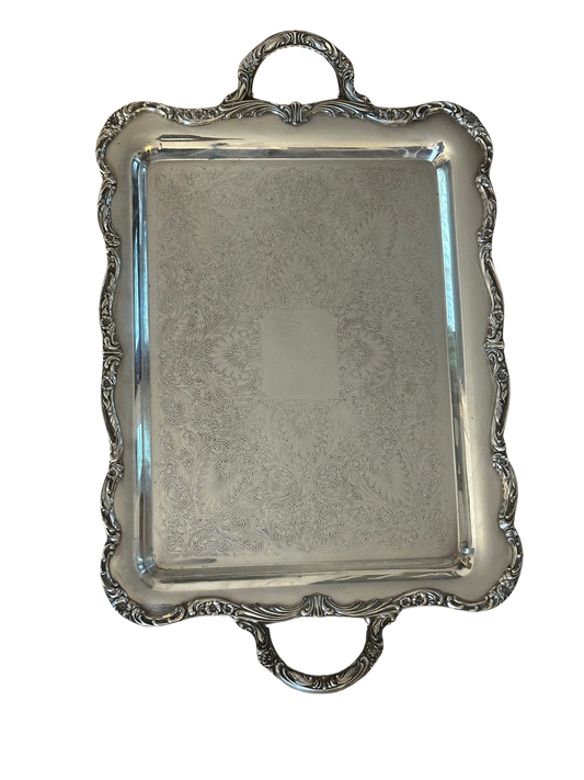Ornate Wm. Rogers Silverplate Serving Tray with Handles