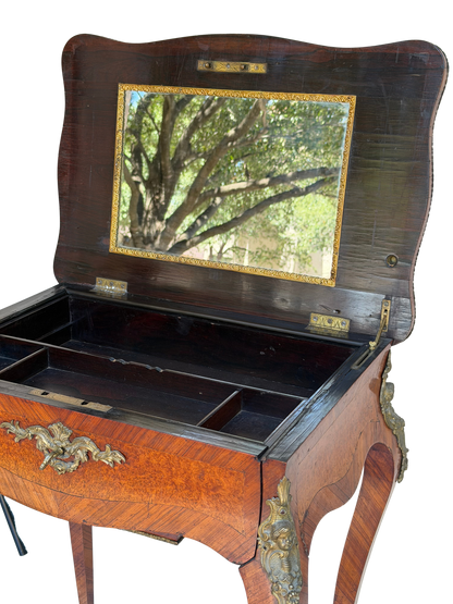 Stamped Paul Sormani Paris Louis XV Style Marquetry Vanity / Dressing Table with Mirror