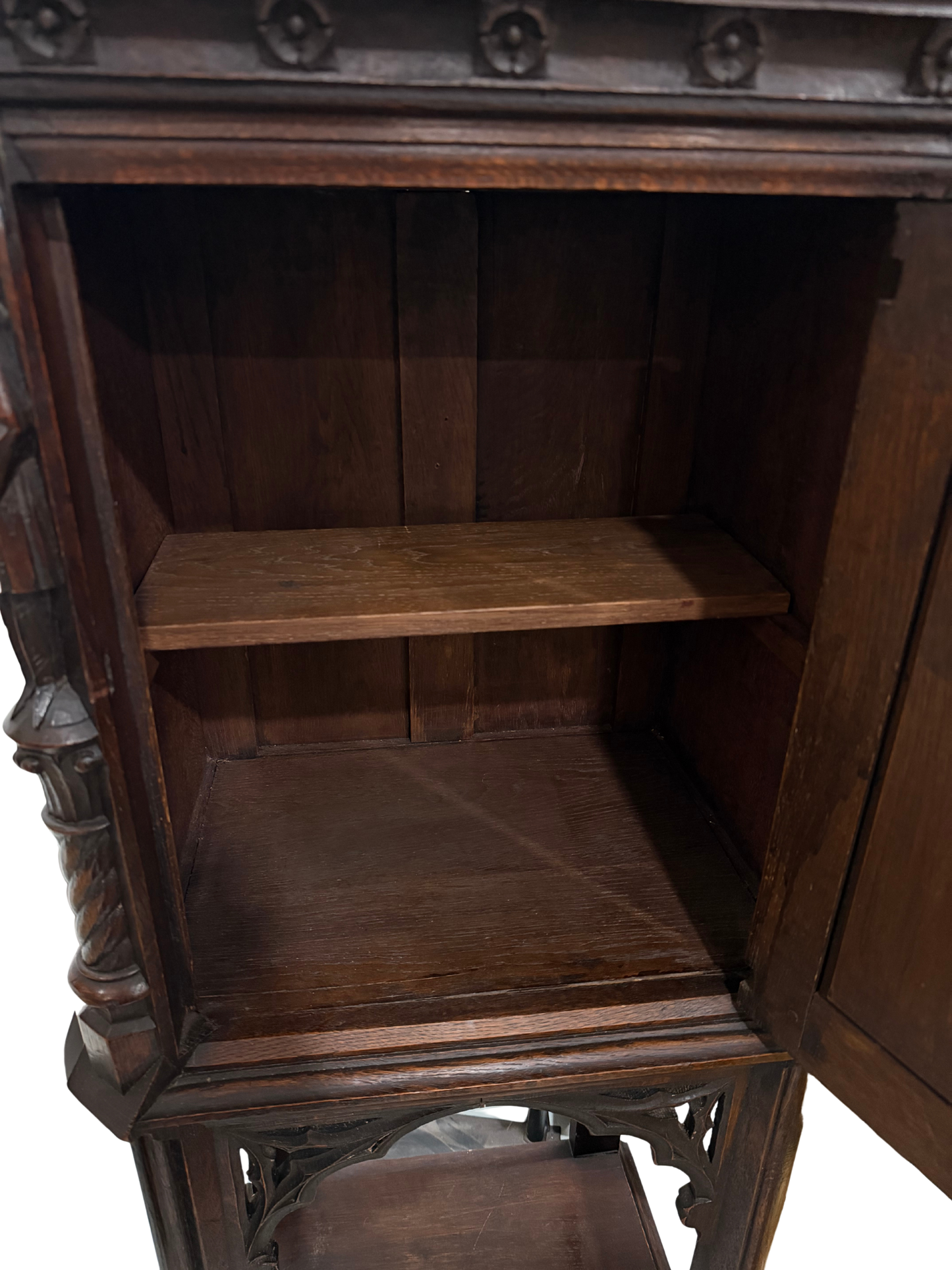 Late 19th Century Gothic Revival Carved Oak Cabinet with Figural Supports