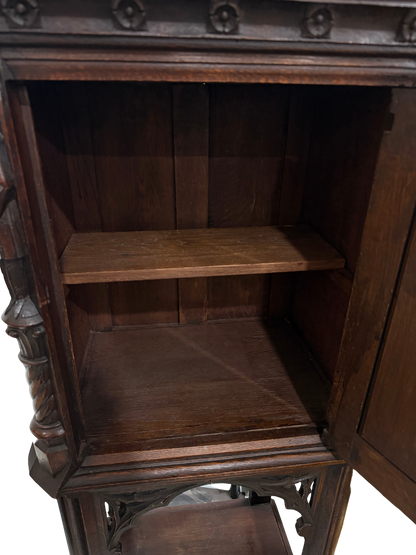 Late 19th Century Gothic Revival Carved Oak Cabinet with Figural Supports