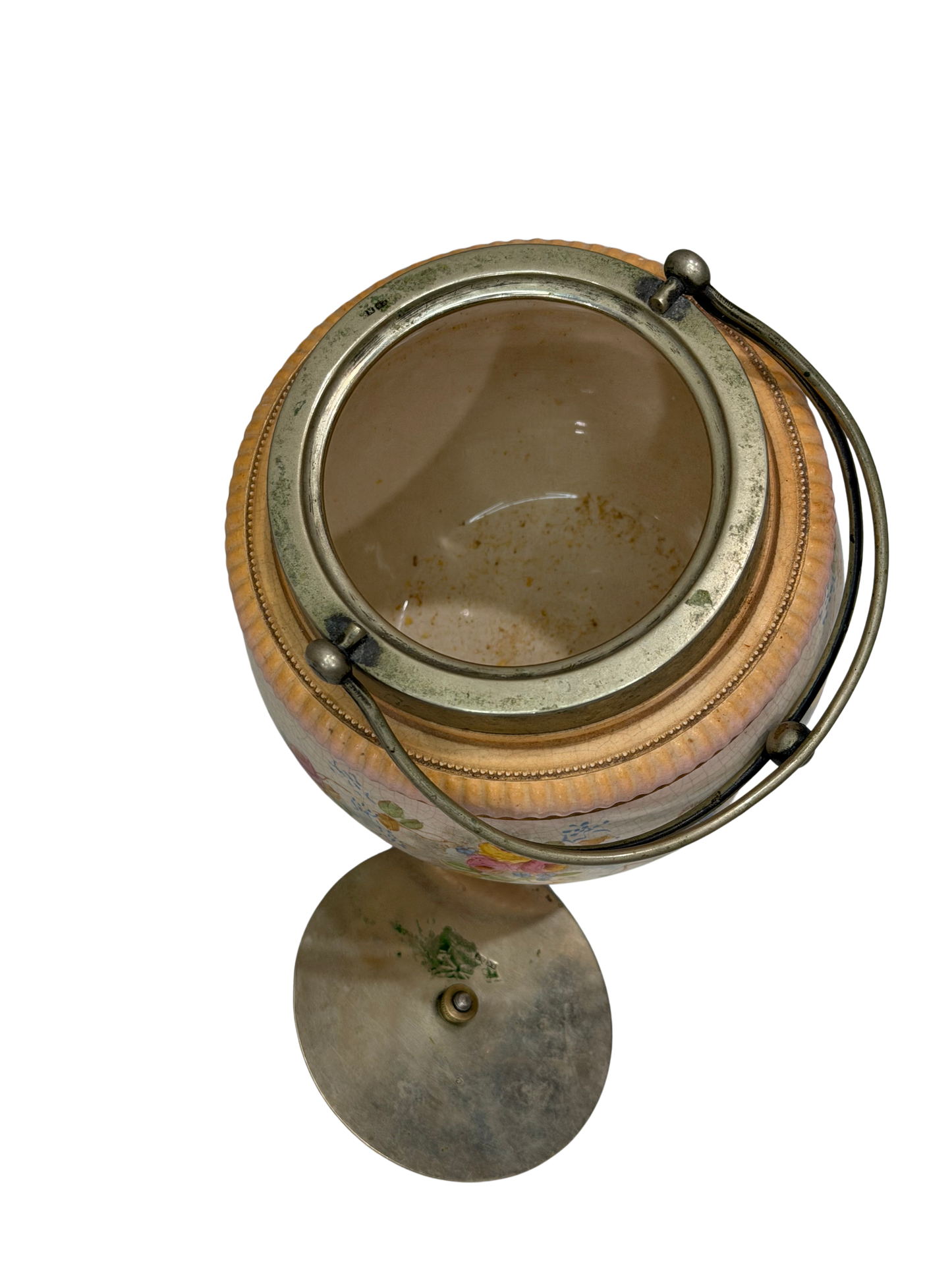 William Wood and Co. Hand-Painted Floral Biscuit Barrel with EPNS Mounts