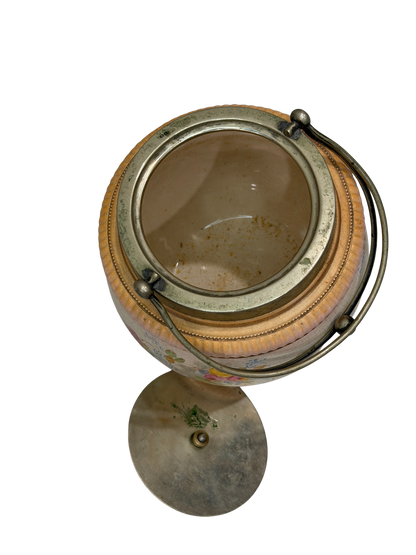 William Wood and Co. Hand-Painted Floral Biscuit Barrel with EPNS Mounts