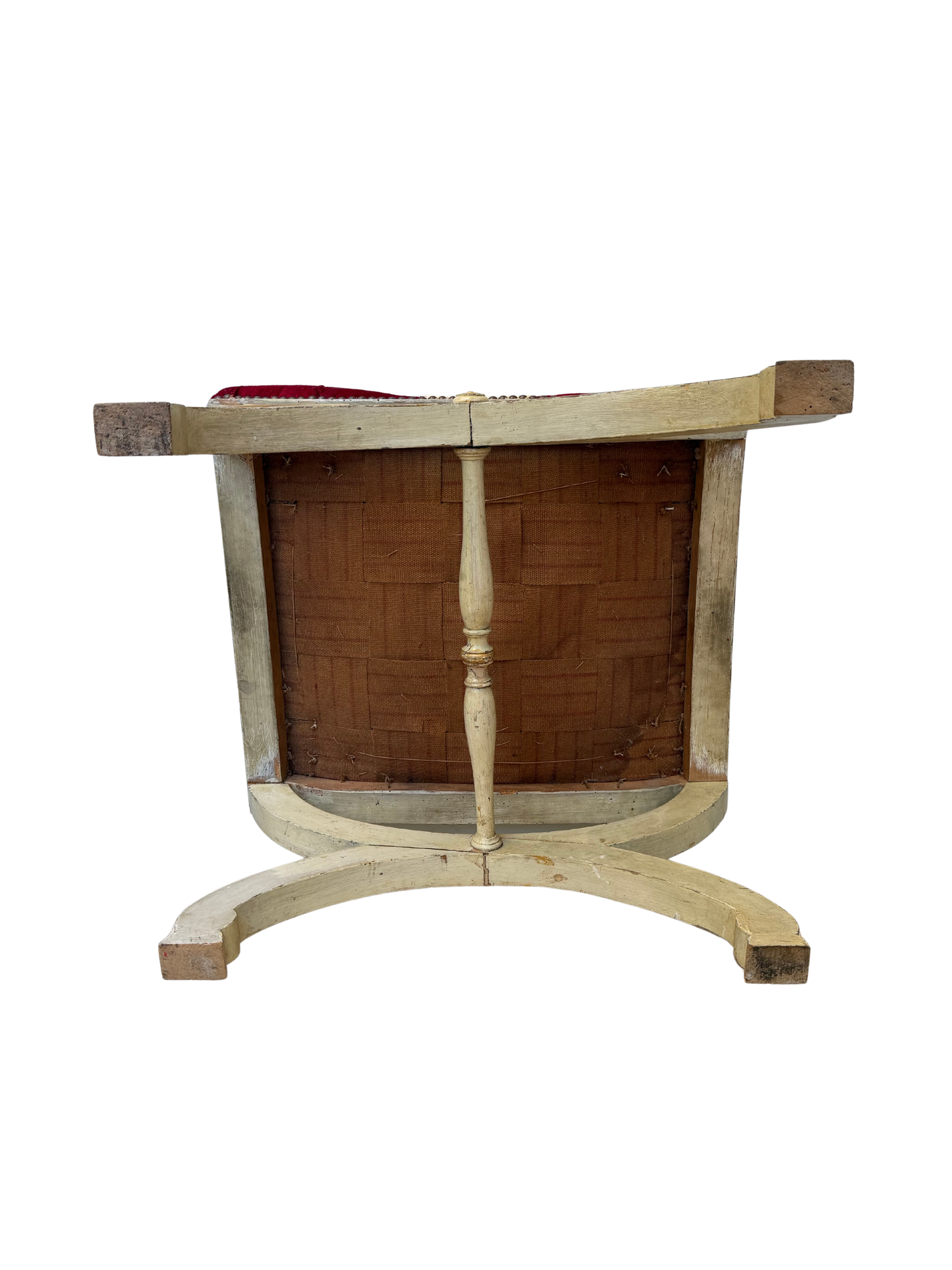 Antique Continental Painted X-Frame Curule Stool with Embroidered & Tufted Velvet Seat, Late 19th Century