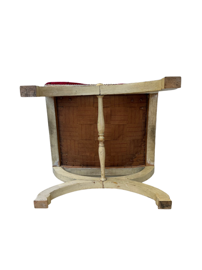Antique Continental Painted X-Frame Curule Stool with Embroidered & Tufted Velvet Seat, Late 19th Century