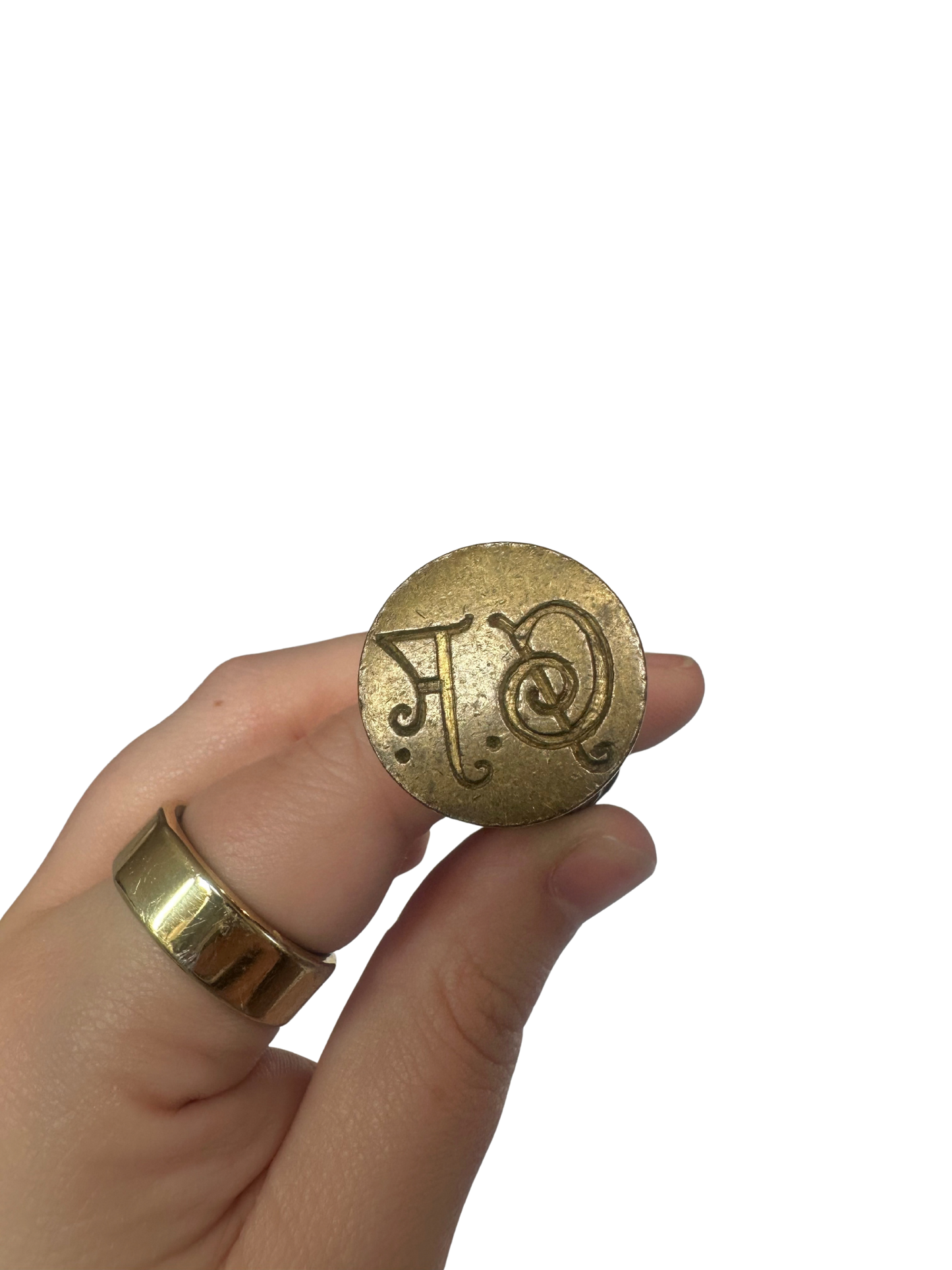 Art Nouveau–Style Gilt Bronze Wax Seal with Female Figure and Monogram