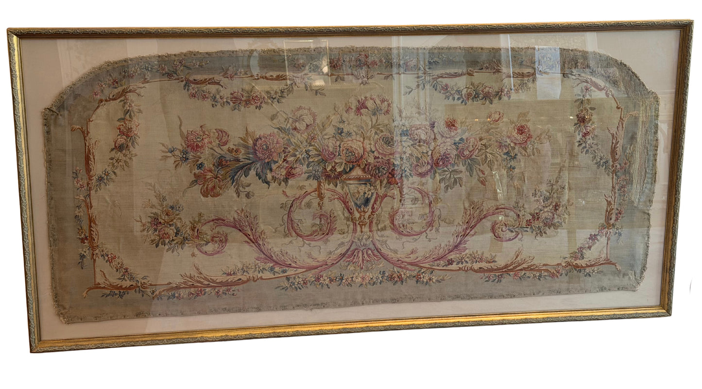 19th C French Aubusson Salon Settee Tapestry Upholstery Fragment (Archival Framing)