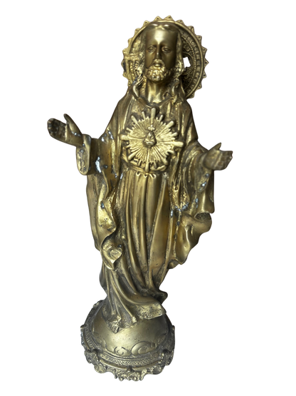 Late 19th / Early 20th C Gilt Bronze Devotional Statues of Christ and the Virgin Mary