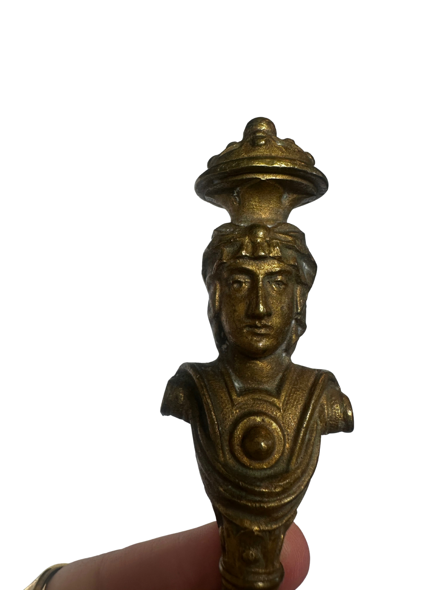 19th-Century Gilt Bronze Figural Wax Seal with Soldier Bust and Monogram