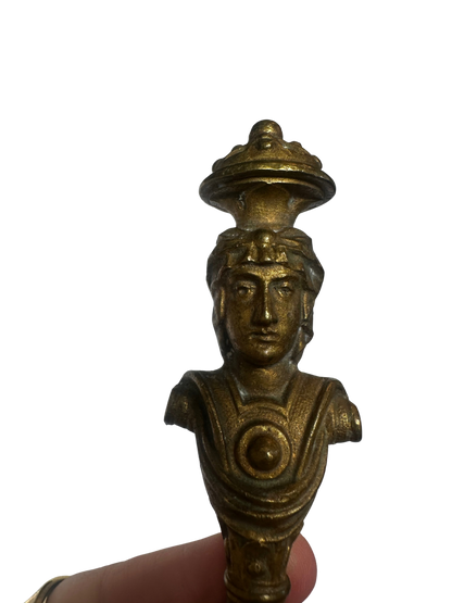 19th-Century Gilt Bronze Figural Wax Seal with Soldier Bust and Monogram