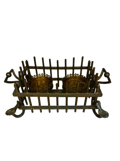 Antique Bronze Vanity Caddy with Pair of Cut-Glass Scent Bottles