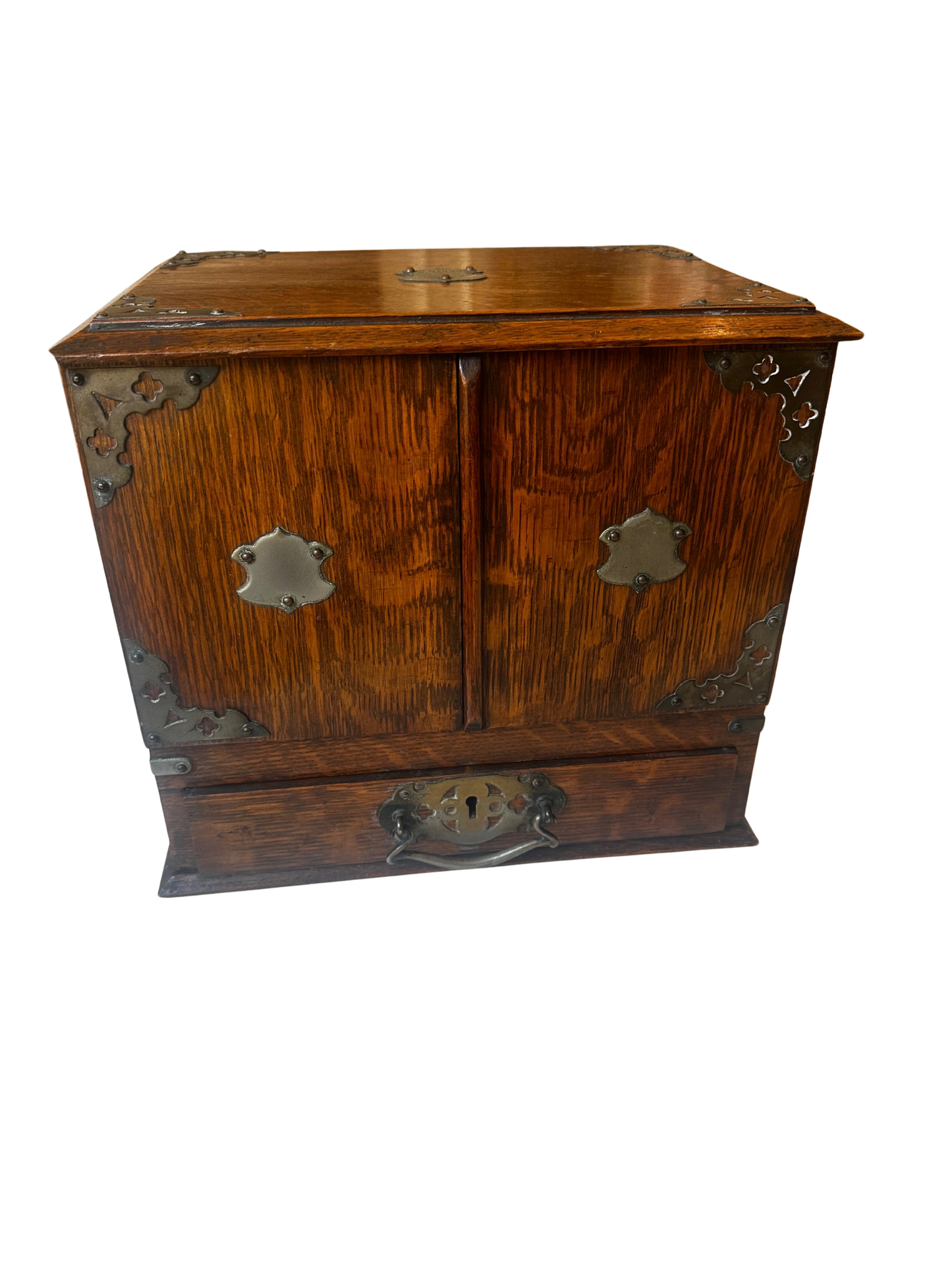 Antique English Oak Writing Compendium Box with Drawers and Presentation Plaque (1913)