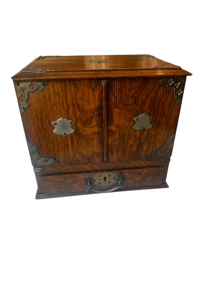 Antique English Oak Writing Compendium Box with Drawers and Presentation Plaque (1913)