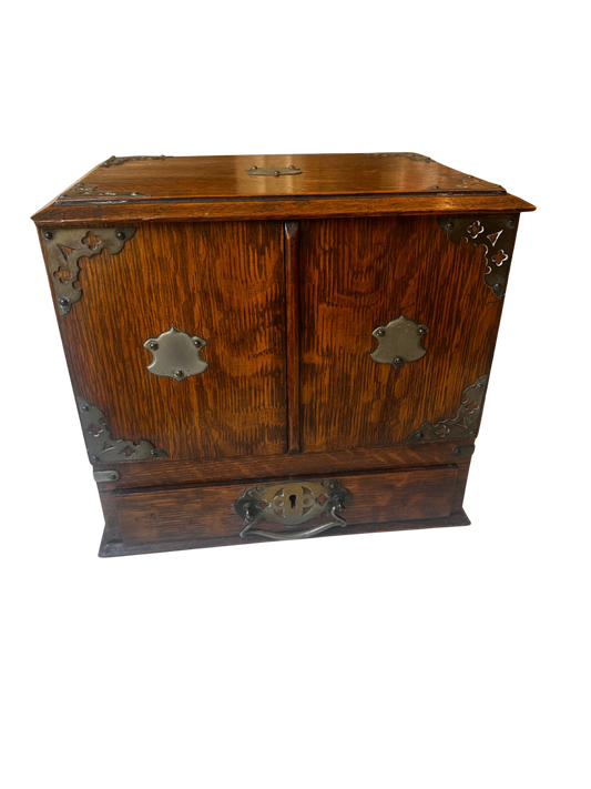 Antique English Oak Writing Compendium Box with Drawers and Presentation Plaque (1913)