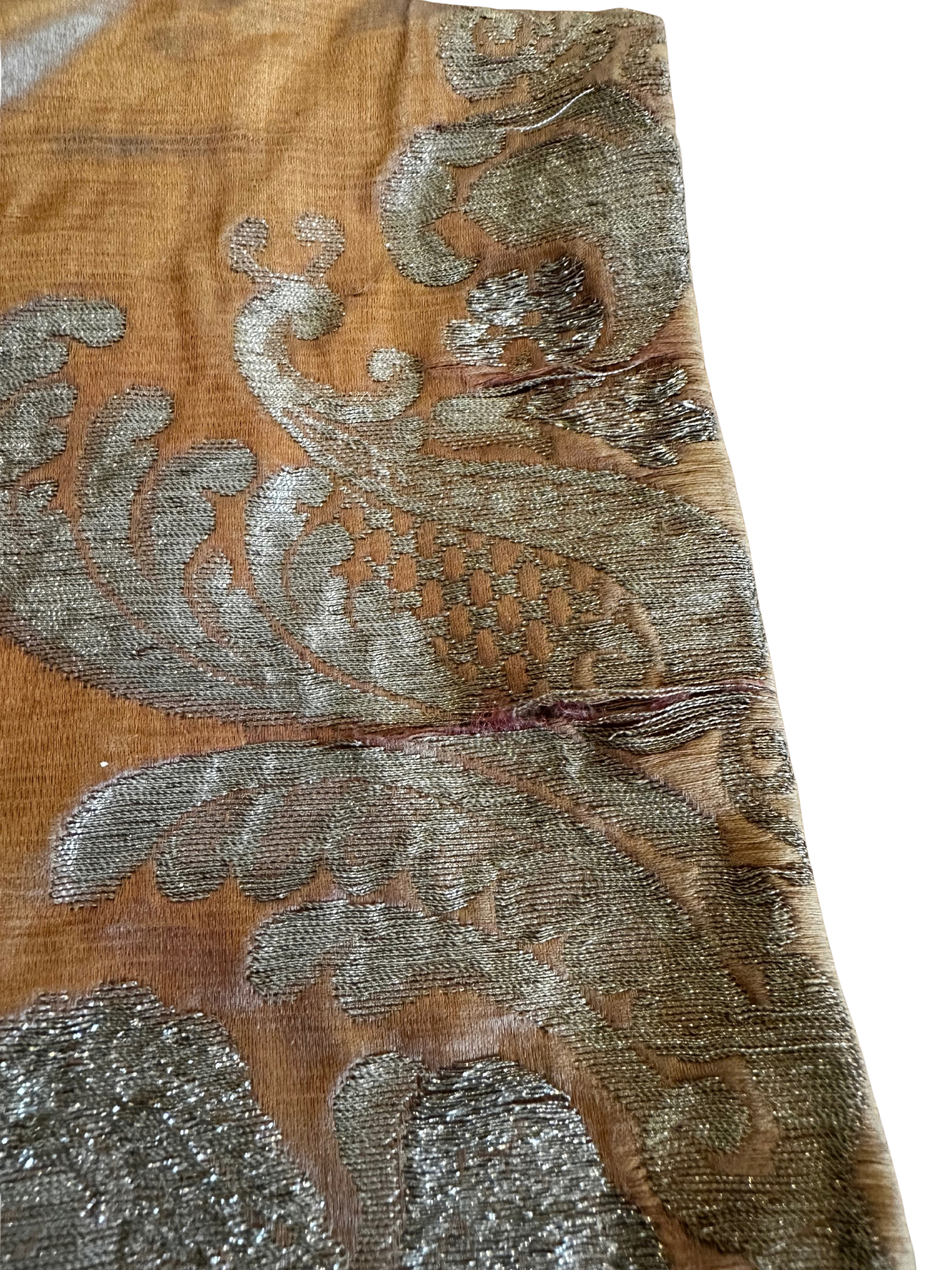 Antique Ecclesiastical Silk Brocade Altar Runner with Monstrance, Angels and IHS Christogram