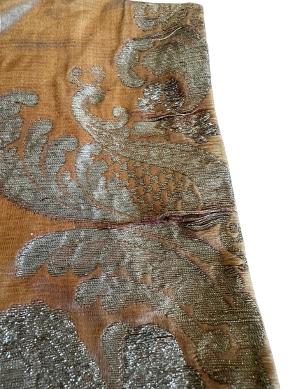 Antique Ecclesiastical Silk Brocade Altar Runner with Monstrance, Angels and IHS Christogram