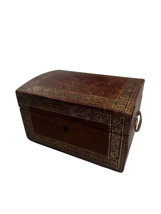 "A La Marquise de Sevigne Paris" Tooled Leather Presentation Box with Green Silk Interior